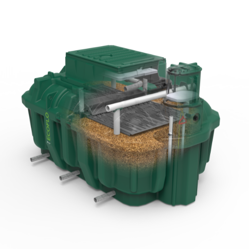 Transparent view of the Ecoflo biofilter.